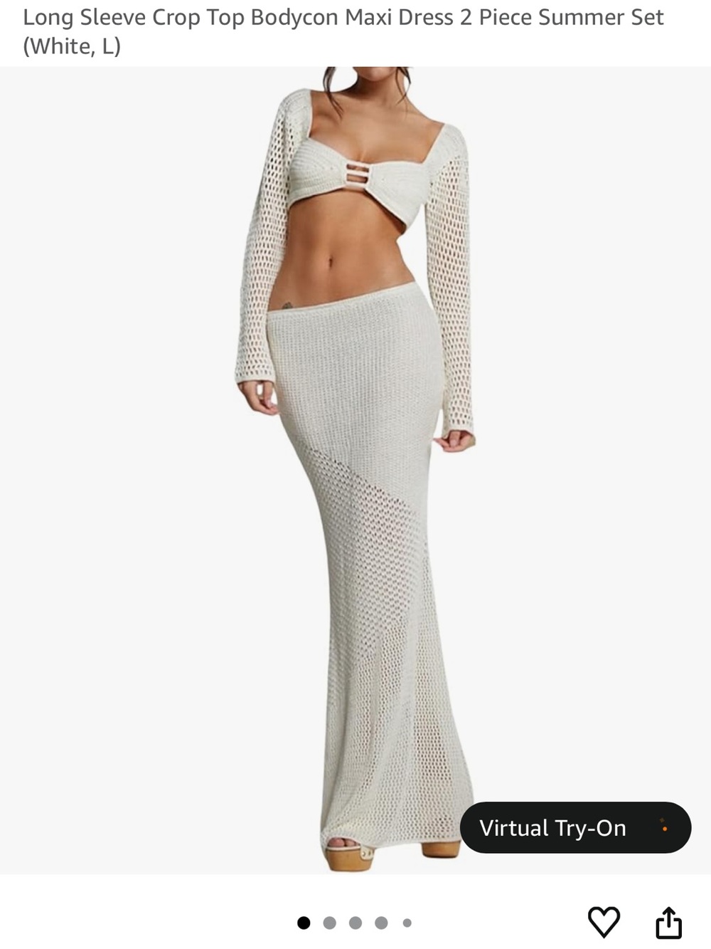 White Long Sleeve Knit Crop Top & Maxi Skirt Set